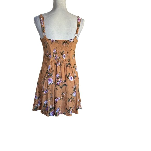 American Eagle Women's Babydoll Sundress Mustard Yellow Floral Smocked Back Cott - Picture 9 of 9